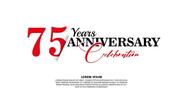 75th anniversary celebration vector template jubilee with red on white background abstract design