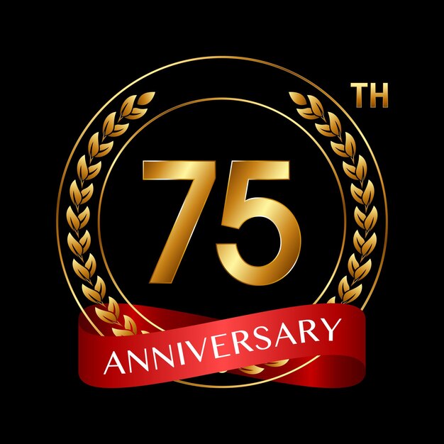 75th Anniversary Logo Design with Laurel Wreath and Red Ribbon Logo Vector Illustration