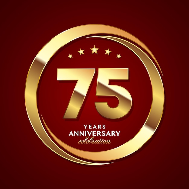 75th Anniversary logo design with shiny gold ring style Logo Vector Template Illustration