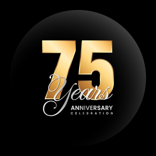 75th Anniversary logo Golden number with silver color text Logo Vector Template Illustration