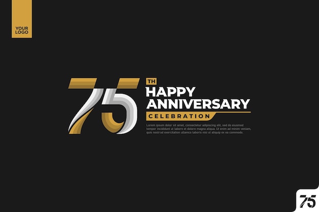 75th happy anniversary celebration with gold and silver on black background