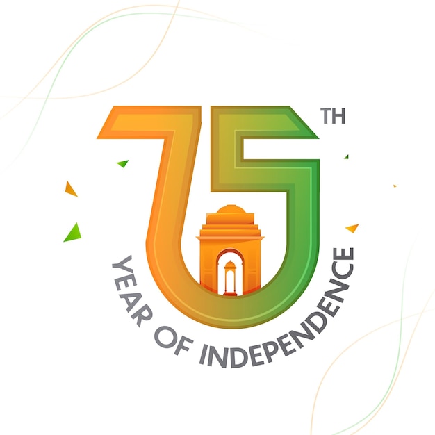 75th Year Of Independence Font With India Gate Canopy On White Background