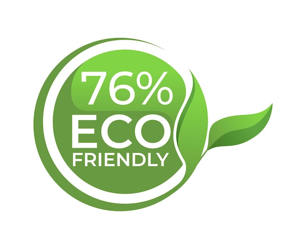 76 Eco friendly circle label sticker Vector illustration with green organic plant leaves