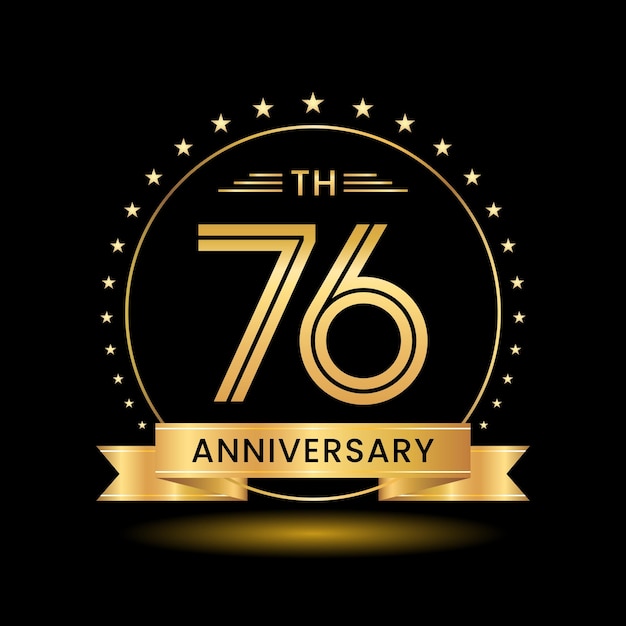 76th Anniversary logo design Golden number concept design Line Art style Logo Vector Template