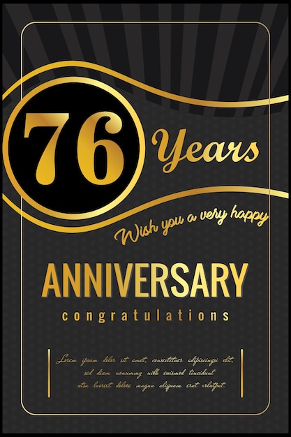 76th years anniversary, vector design for anniversary celebration with gold and black color.