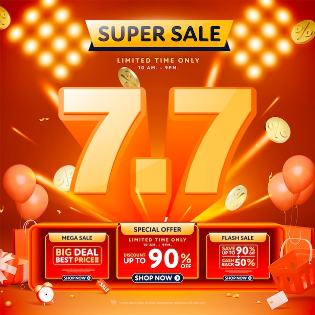 77 3D super sale banner template design for web or social media