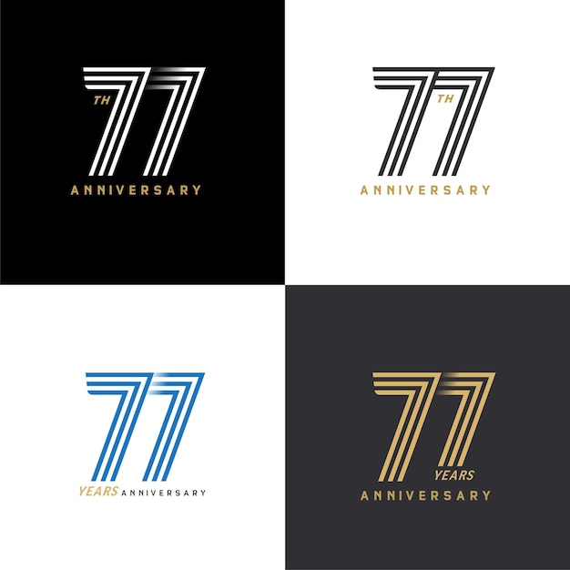 77 years anniversary vector number icon birthday logo label black white and colors stripe number