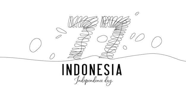 77 Years Independence Day of Indonesia continuous one line art drawing