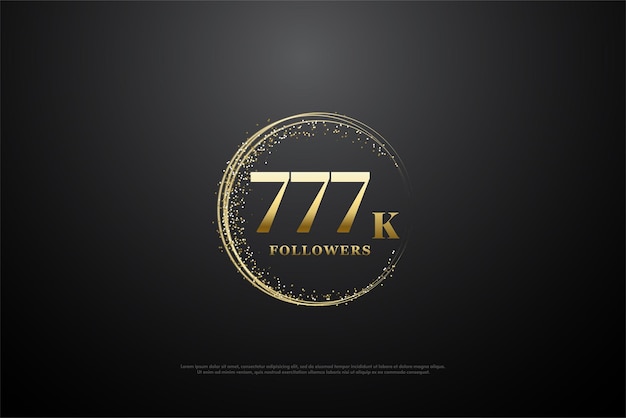 777k followers with circular gold numbers and sand