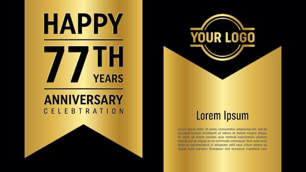 77th Anniversary Celebration template design concept with golden ribbon Vector Template