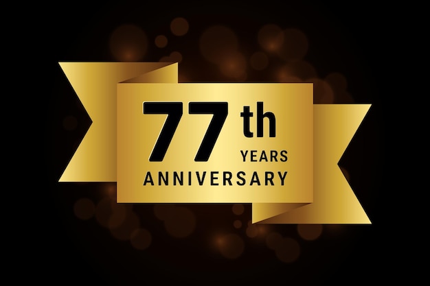 77th anniversary celebration template design with gold ribbon Logo vector illustration