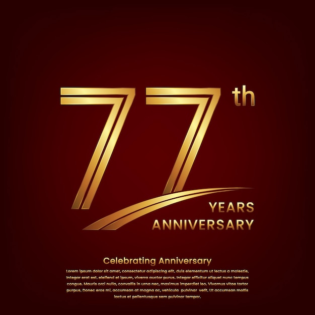 77th Anniversary logo with double line concept design Golden number for anniversary celebration event Logo Vector Template