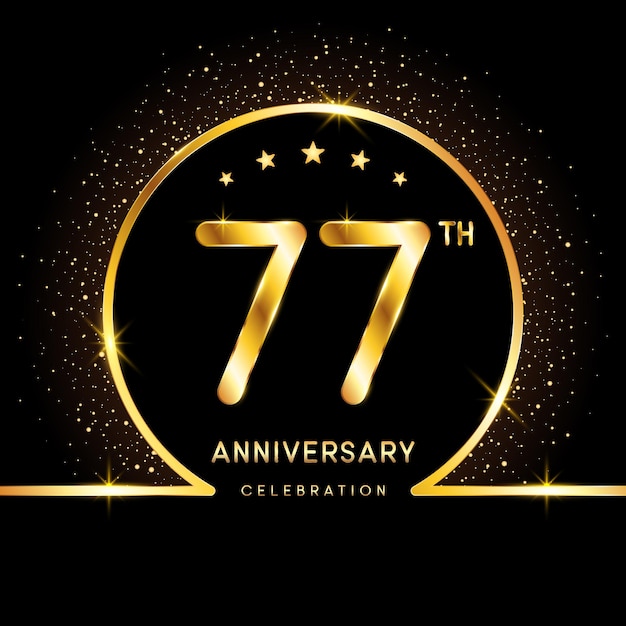 77th Anniversary Logotype Golden anniversary logo design with golden number Logo Vector Template