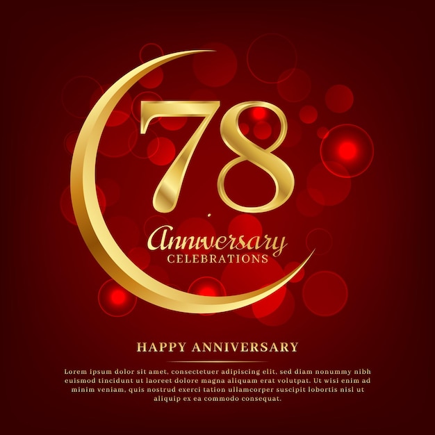 78 years anniversary with golden moon and red shiny background added with text for congratulations words