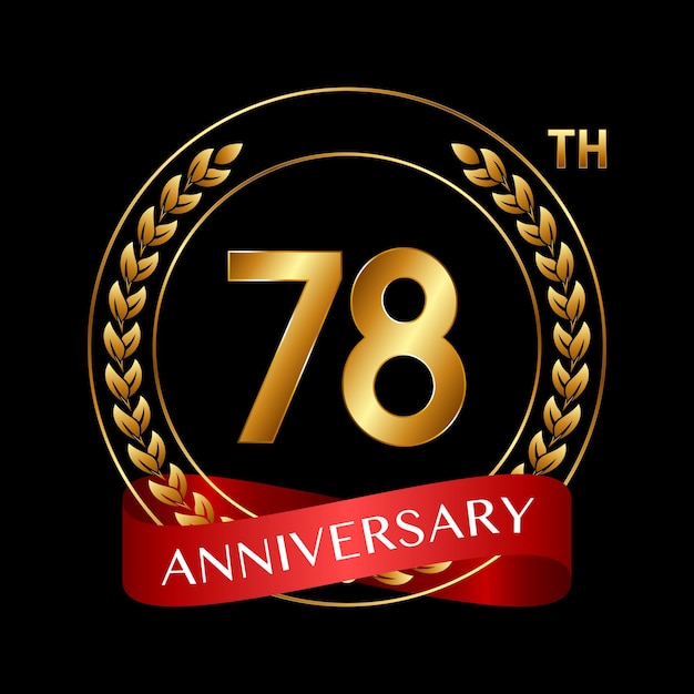 78th Anniversary Logo Design with Laurel Wreath and Red Ribbon Logo Vector Illustration