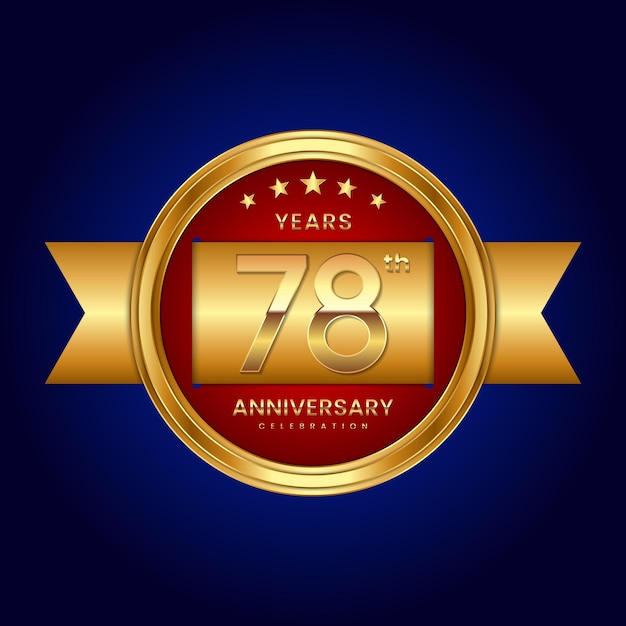 78th Anniversary logo with badge style Anniversary logo with gold color and ribbon Logo Vector