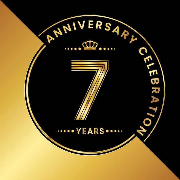 7th Anniversary Anniversary celebration logo design with golden number Logo Vector Template