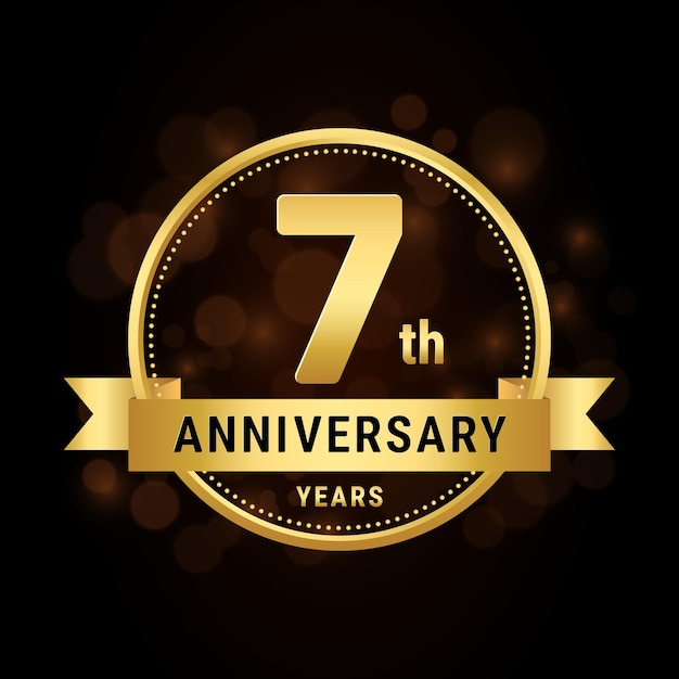 7th anniversary anniversary celebration template design with gold ribbon Logo vector illustration