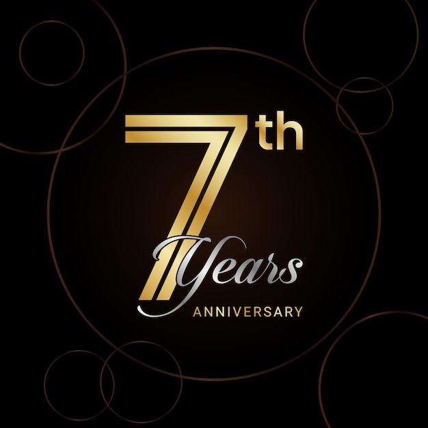 7th Anniversary Celebration with golden text Golden anniversary vector template