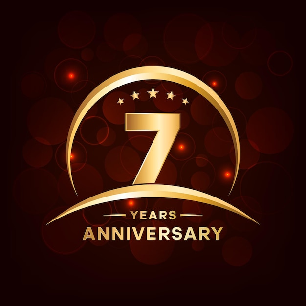 7th Anniversary logo design with golden number and font Logo vector template