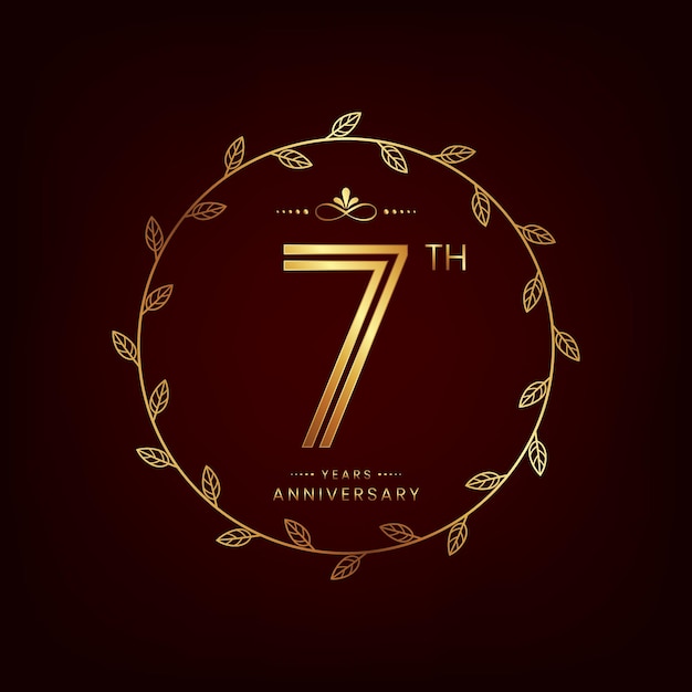 7th anniversary logo with golden number for celebration event invitation wedding greeting card banner poster flyer book cover Vector design