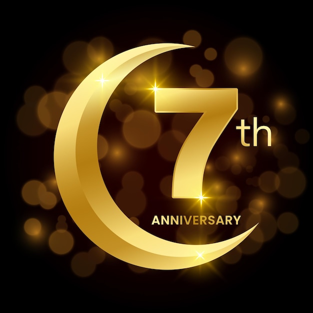 7th Anniversary Template Design with golden half moon concept Logo Vector Template