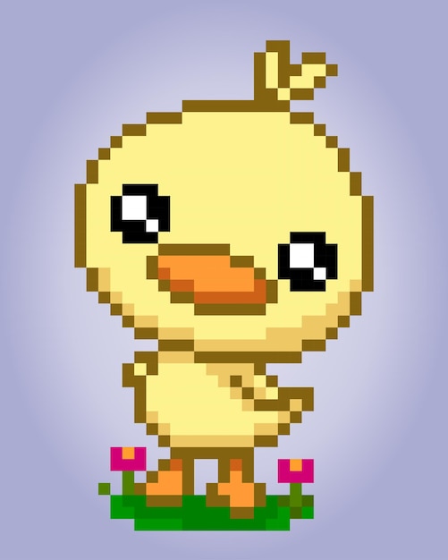 8 bit duck pixels Animal game assets in vector illustrations