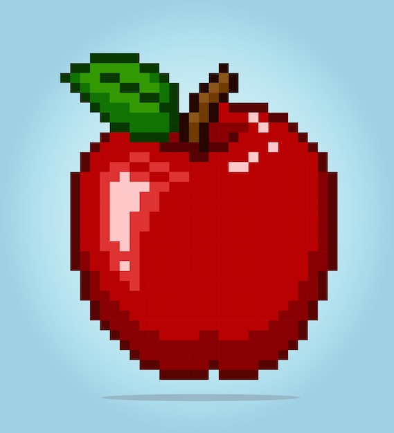 8 bit Pixel art apple Fruit pixels for game assets in vector illustration