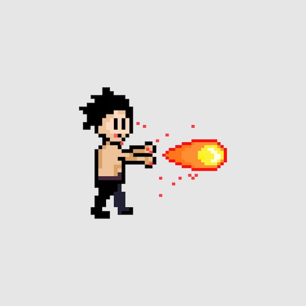 8 bit pixel art man with fireball skill vector