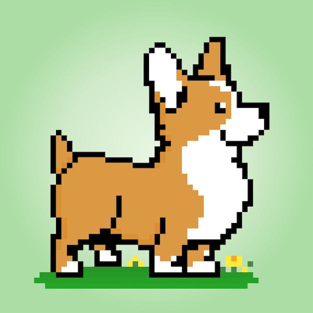 8 bit pixel of corgi dog Animals for asset games in vector illustrations Cross Stitch pattern