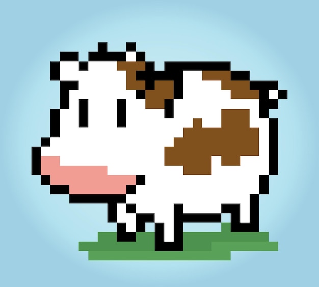 8 bit pixel of cow Animals for game assets in vector illustrations Cross Stitch Pattern Cow