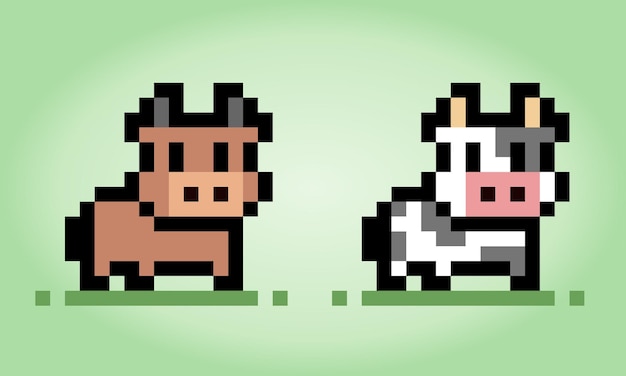 8 bit pixel of cow Animals for game assets in vector illustrations Cross Stitch Pattern Cow