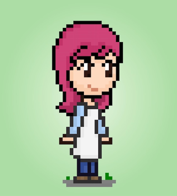 8 bit pixel of the cute girl characters Cartoon women in vector illustrations