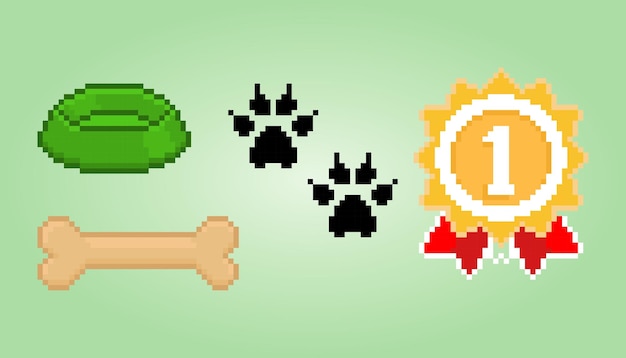 8 bit pixel equipment for dogs Objects in the form of pixel art for game assets in vector