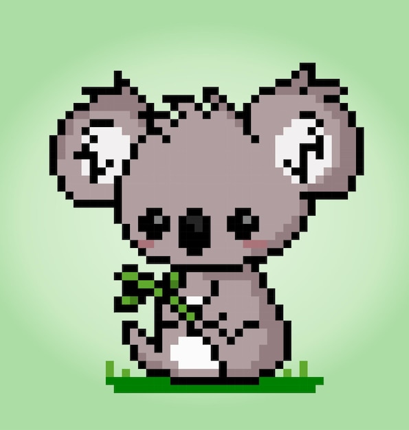 8 bit pixel koala Animal pixels for game assets and cross stitch patterns in vector illustrations