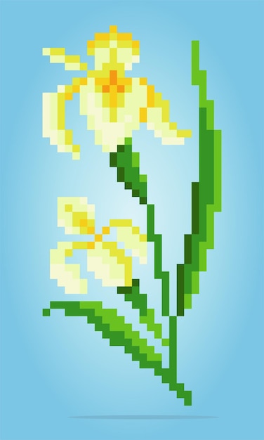 8 bit pixel lily flower Yellow flowers for cross stitch patterns in vector illustrations