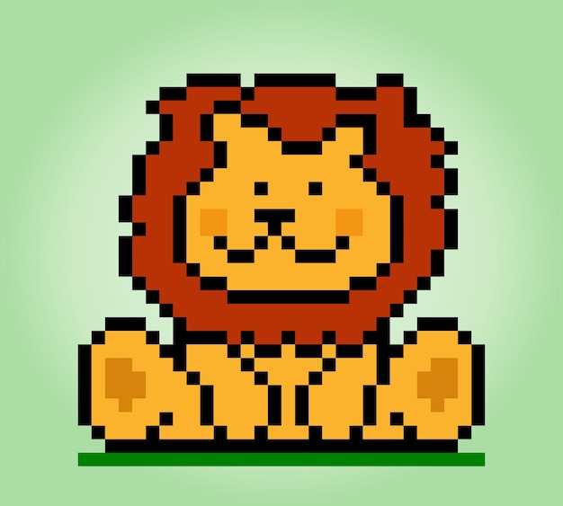 8 bit pixel lion Animal for game assets and Cross Stitch patterns in vector illustrations