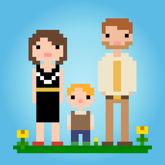 8 bit pixel love my family in vector illustration for game icon