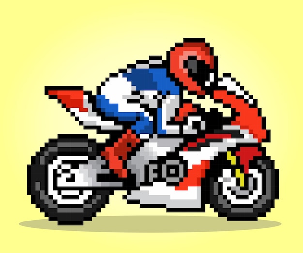 8 Bit Pixel the man riding motorcycle in vector illustrations for game assets