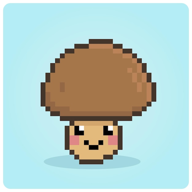 8 bit pixel mushroom kawaii in vector illustration for cross stitch pattern