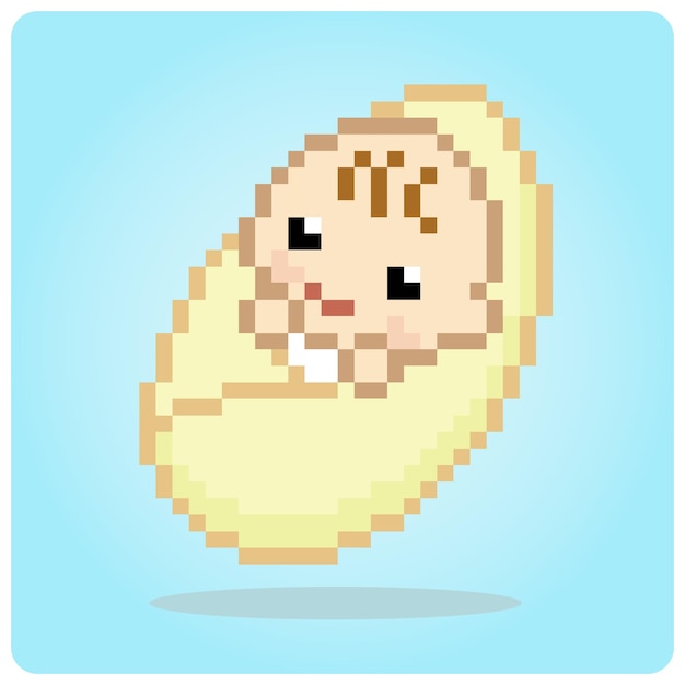 8 Bit pixel newborns. Cute baby in vector illustration.