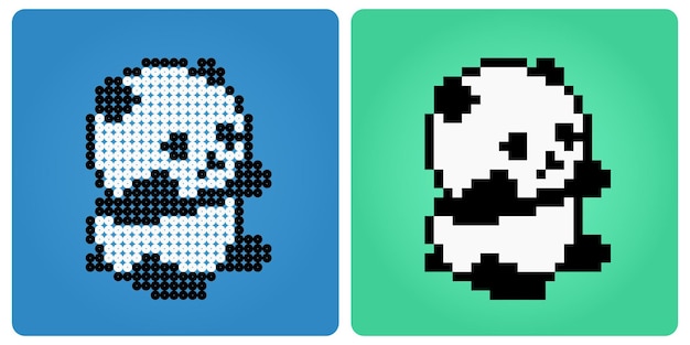 8 bit pixel panda is sitting. Animals for game assets and beads pattern in vector illustrations