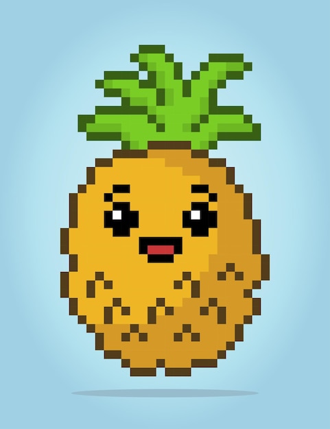 8 bit pixel of pineapples Fruits for game assets and cross stitch patterns in vector illustrations