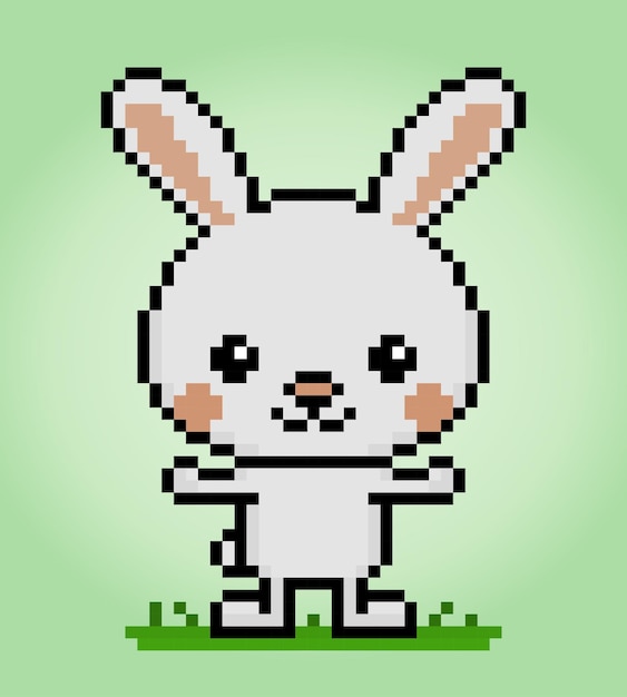 8 bit pixel rabbit Animal pixels in vector illustrations for game assets or cross stitch patterns