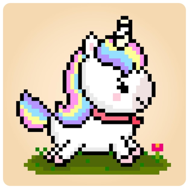 8 bit pixel of rainbow unicorn. Fairytale animals in Vector Illustration for Stitch Cross Pattern