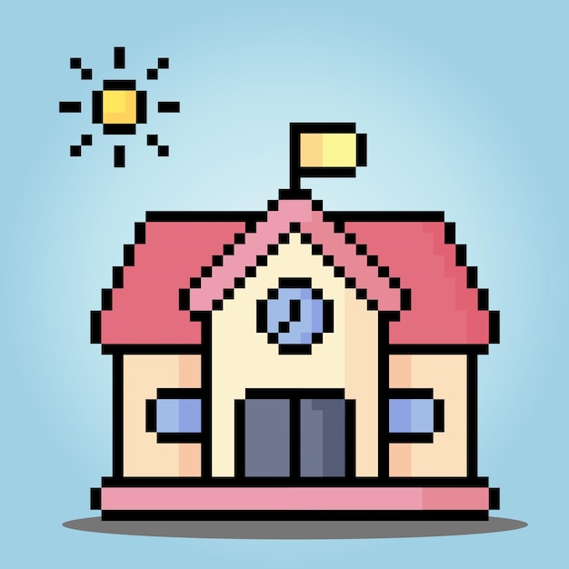 8 bit Pixel of school building icon in vector Illustration for game asset and web icons