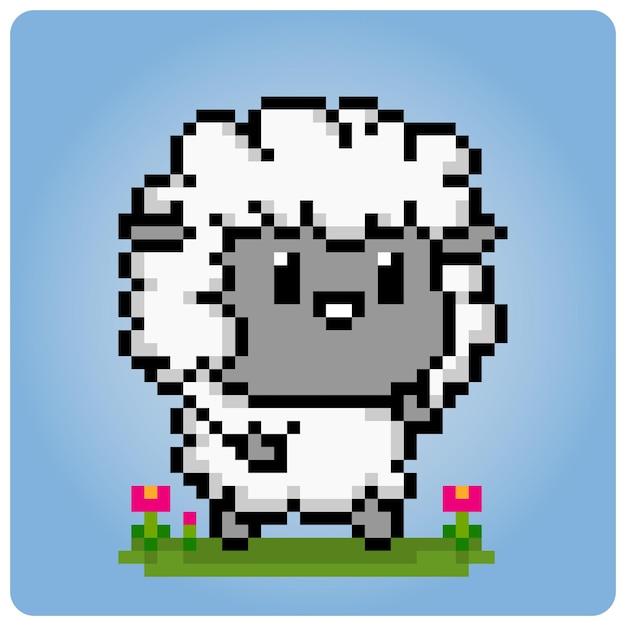 8 bit pixel of sheep. Animal pixels for game assets and cross stitch patterns in vector illustration