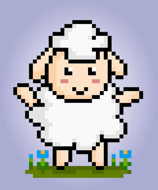 8 bit pixel of sheep Animal pixels for game assets and cross stitch patterns in vector illustrations