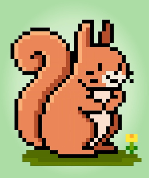 8 bit pixel of squirrel Animal pixel for game assets and Cross Stitch patterns in vector