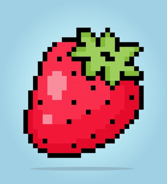 8 bit pixel of Strawberry Fruits pixel for game assets and cross stitch patterns in vector